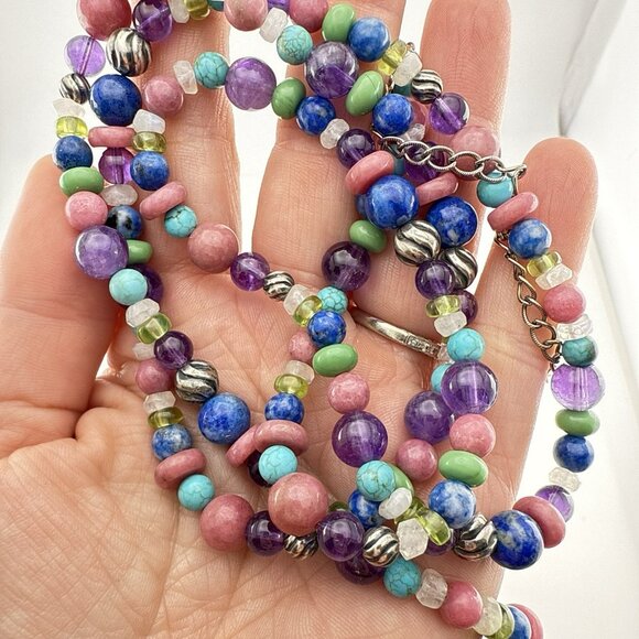 Carolyn Pollack Necklace Multi Gem Turquoise Lapis Amethyst Rhodonite Beaded 925 - Picture 12 of 12